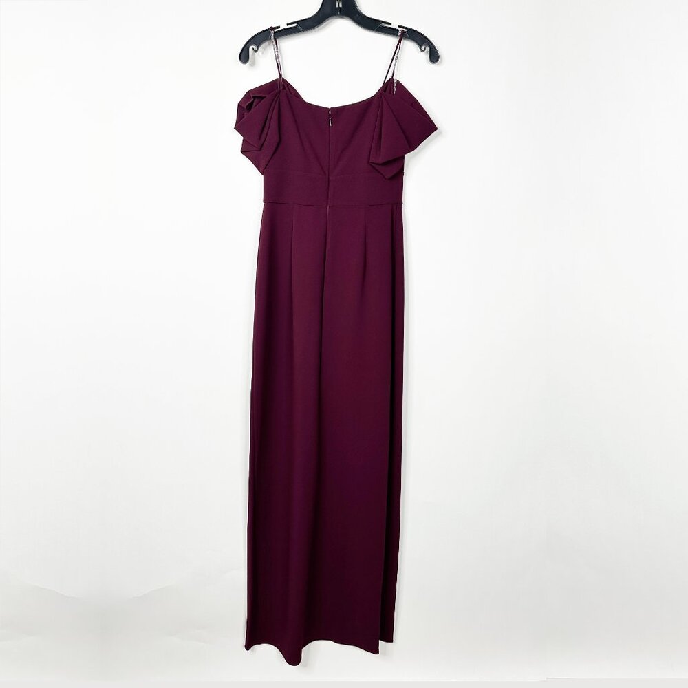NWT SACHIN + BABI Brittany Gown in Deep Wine Off-Shoulder Crepe Maroon Merlot 18 - Picture 5 of 9